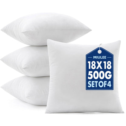 MIULEE 18x18 Pillow Inserts 4 Pack, 100% Virgin Fiber Filling Throw Pillows