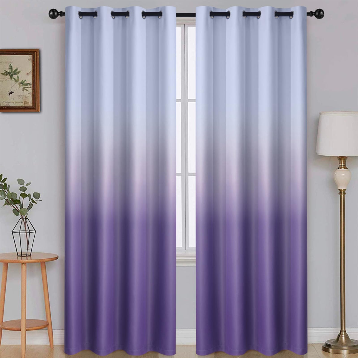 SimpleHome Ombre Black to Grey White Curtains for Living Room 52Wx84L