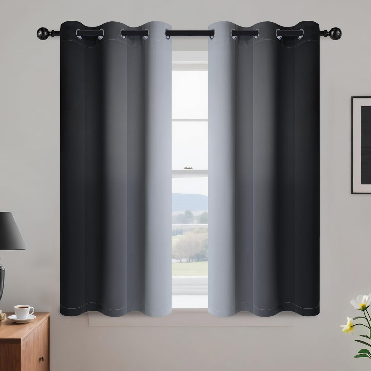 Yakamok Ombre Curtains Blue and Greyish White for Living Room,52Wx84L
