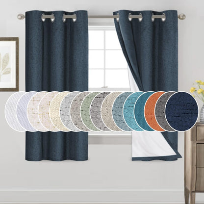 PrinceDeco Natural Linen Curtains 100% Blackout Linen Curtains for Bedroom Full Blackout Curtains 84 Inches Long Living Room Thermal Insulated Light Blocking Curtain Drapes White Backing, 2 Panels