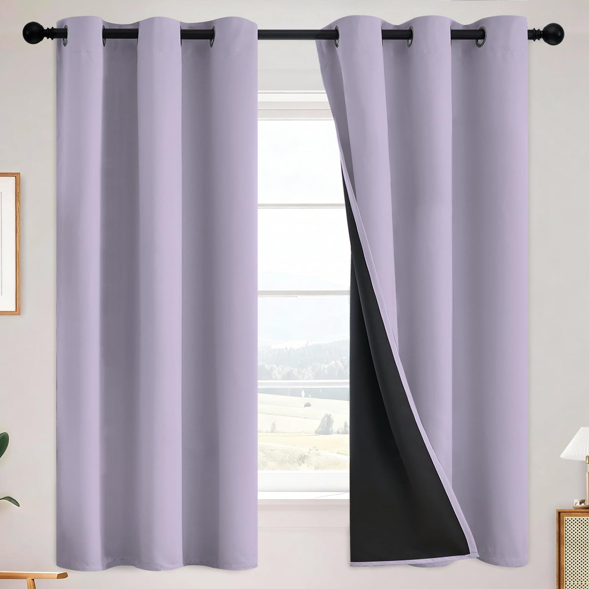 SimpleHome Cream 100% Blackout Curtains Room Darkening Living Room 84 Inch