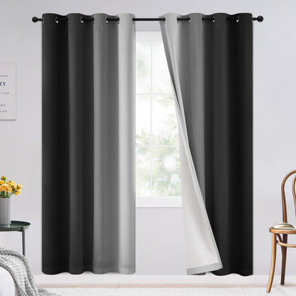 SimpleHome Ombre Black to Grey White Curtains for Living Room 52Wx84L