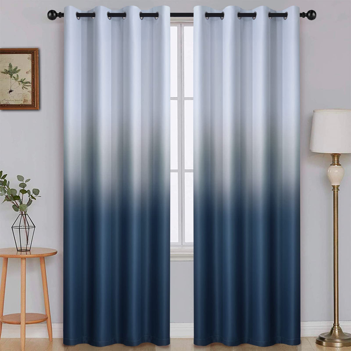 SimpleHome Ombre Black to Grey White Curtains for Living Room 52Wx84L