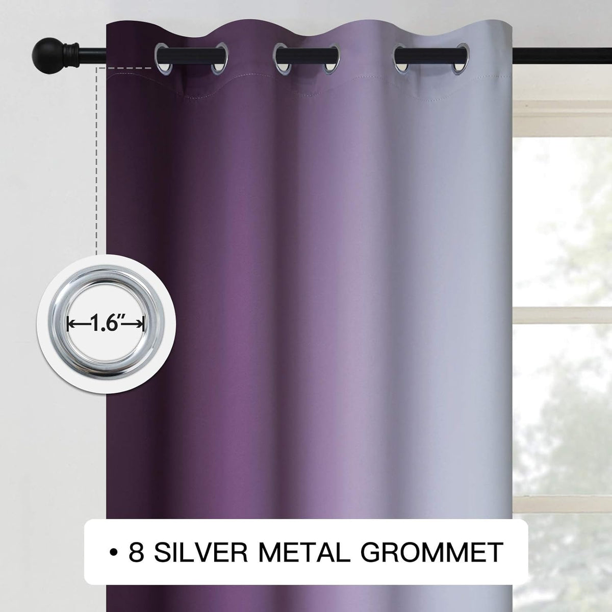 COSVIYA Grommet Room Darkening Ombre Purple Curtains W52xL63 inch