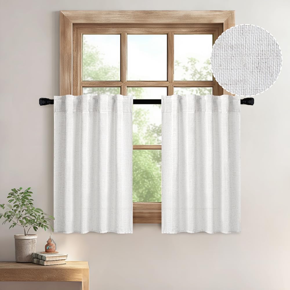 MIULEE Natural White Linen Curtains 52x84 Inch Long for Bedroom Living Room