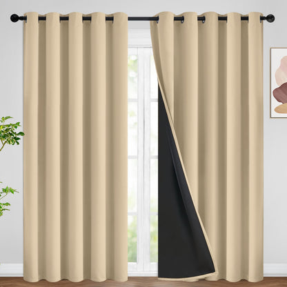 SimpleHome Cream 100% Blackout Curtains Room Darkening Living Room 84 Inch