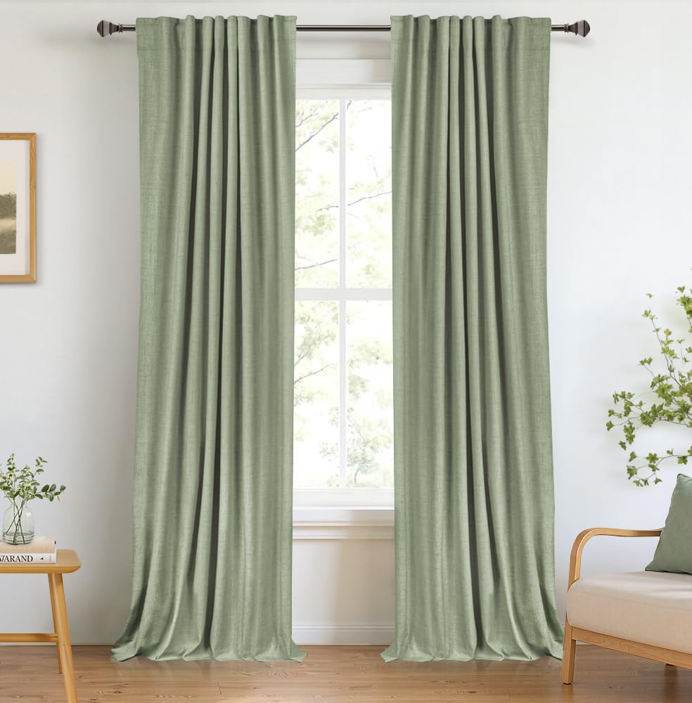 Linen Total Blackout Curtains for Bedroom Living Room 84 Inch, Cream