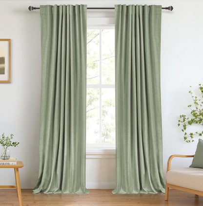 Linen Total Blackout Curtains for Bedroom Living Room 84 Inch, Cream