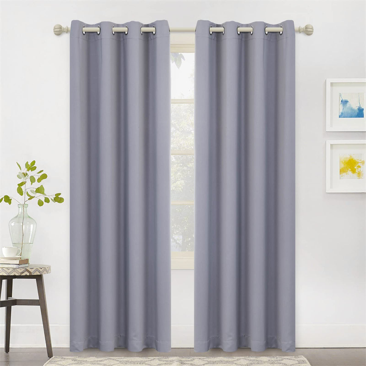 MYSKY HOME Grey Leaf Curtains 63 Inch Length for Bedroom Grommet 2 Panels