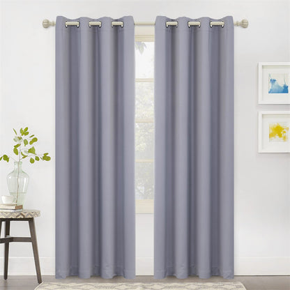 MYSKY HOME Grey Leaf Curtains 63 Inch Length for Bedroom Grommet 2 Panels