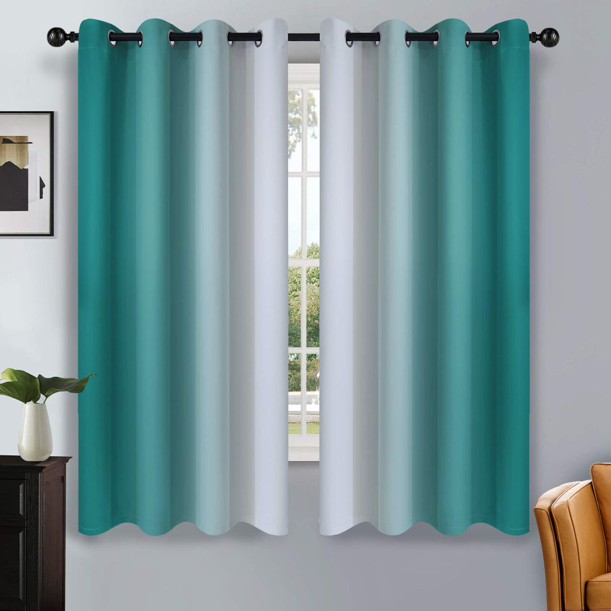 SimpleHome Ombre Black to Grey White Curtains for Living Room 52Wx84L