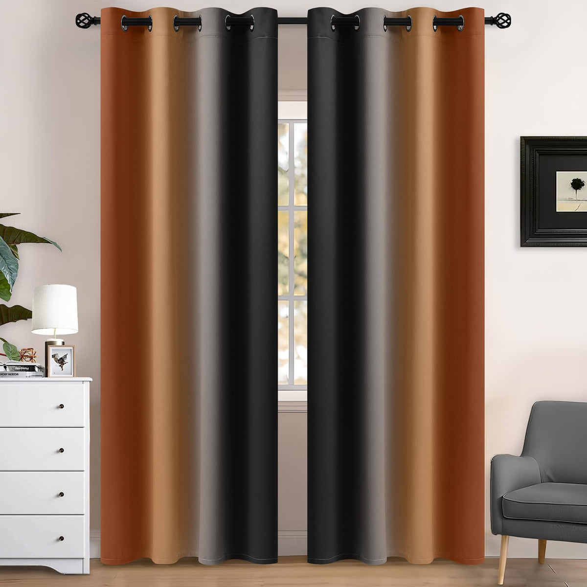 Yakamok Ombre Curtains Blue and Greyish White for Living Room,52Wx84L