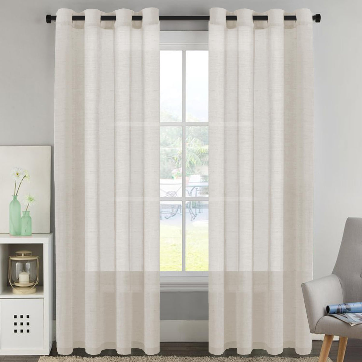 H.VERSAILTEX Natural Linen Sheer Curtains 84" 2 Panels Grommet