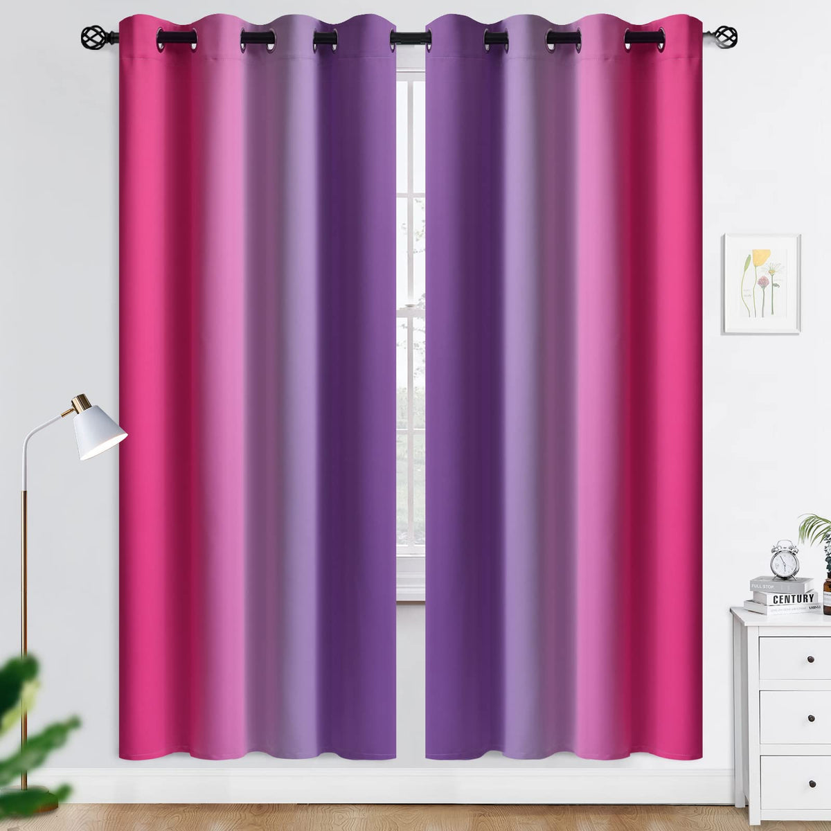 COSVIYA Grommet Room Darkening Ombre Purple Curtains W52xL63 inch