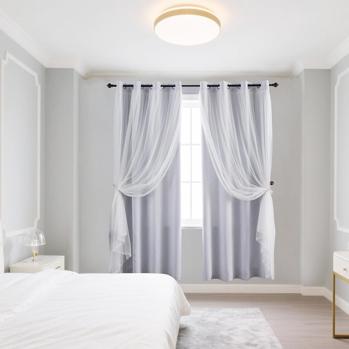Anytime Double Layer Blackout Curtains 2 Panels，52Wx84L，Greyish White