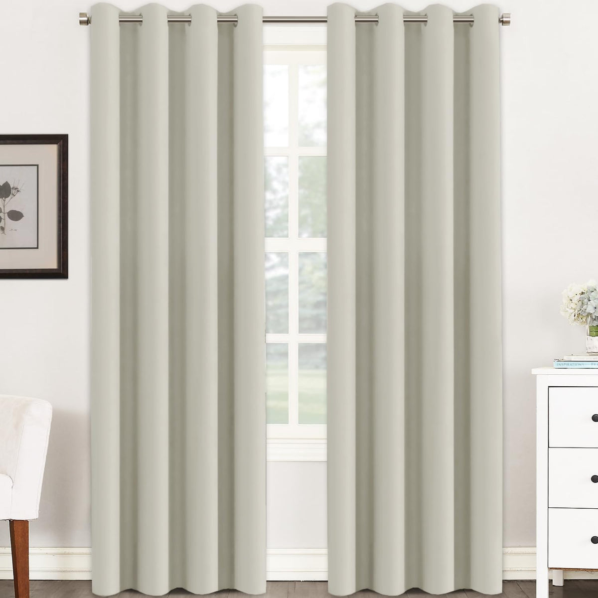 H.VERSAILTEX Blackout Curtains for Bedroom Thermal Insulated Room Darkening Living Room Curtains 63 Inch Long Grommet Privacy Protection Window Curtain Panels/Drapes for Nursery,2 Panels,Ivory/Cream
