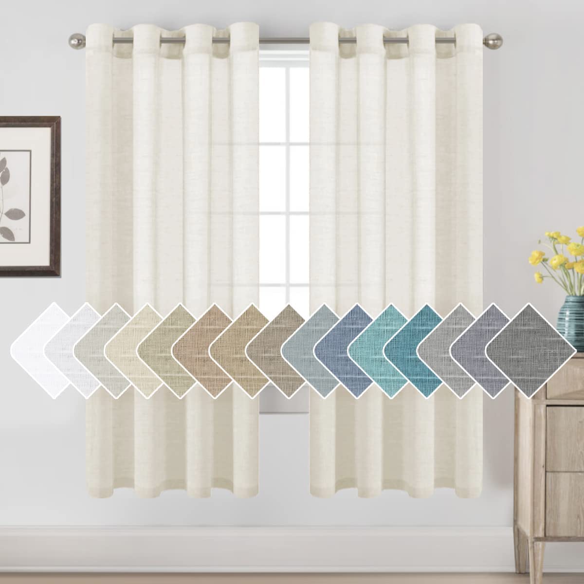 H.VERSAILTEX Natural Linen Sheer Curtains 84" 2 Panels Grommet