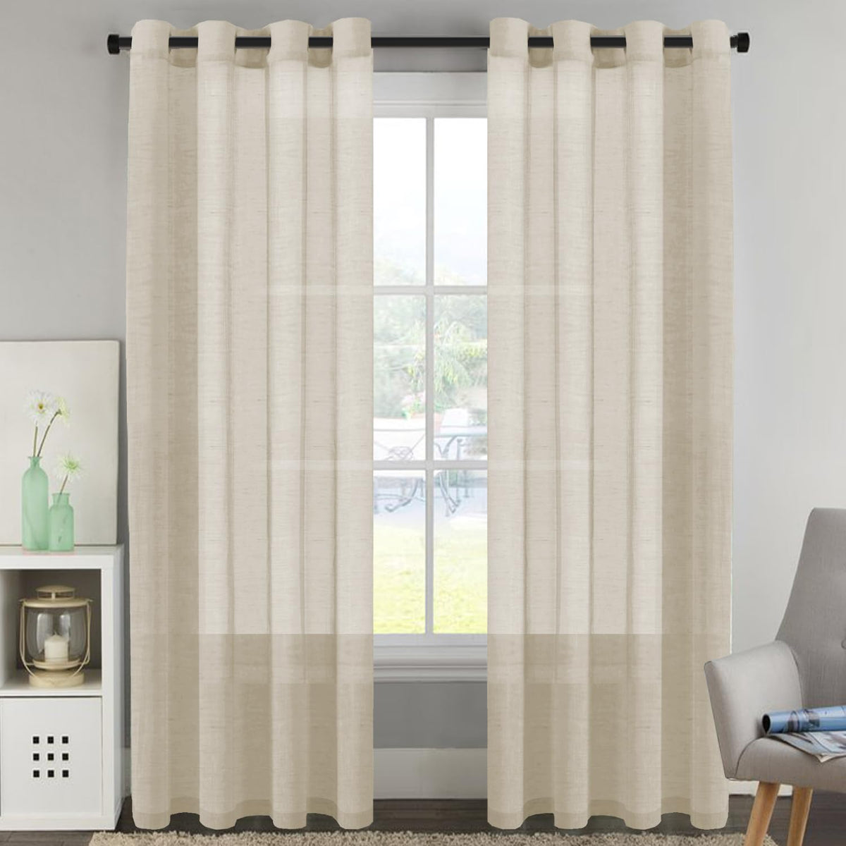 H.VERSAILTEX Natural Linen Sheer Curtains 84" 2 Panels Grommet