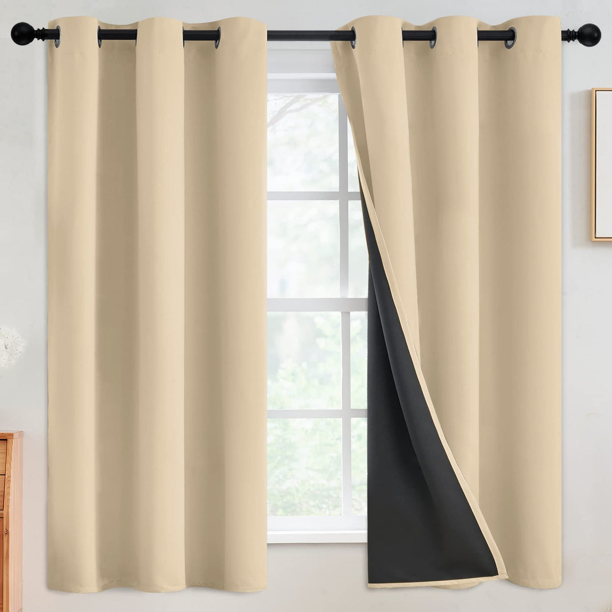 SimpleHome Cream 100% Blackout Curtains Room Darkening Living Room 84 Inch