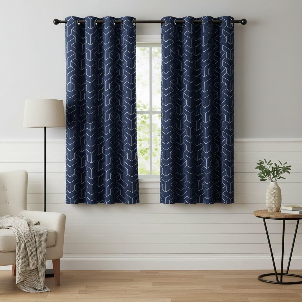 NICETOWN Grey Blackout Striped Pattern Curtains for Living Room, 52 x 84