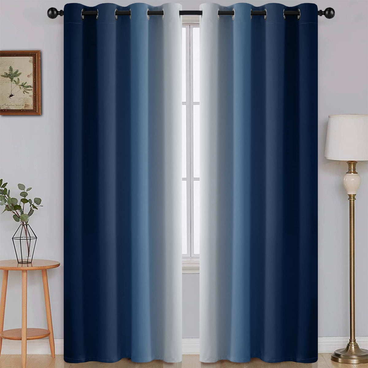 SimpleHome Ombre Black to Grey White Curtains for Living Room 52Wx84L