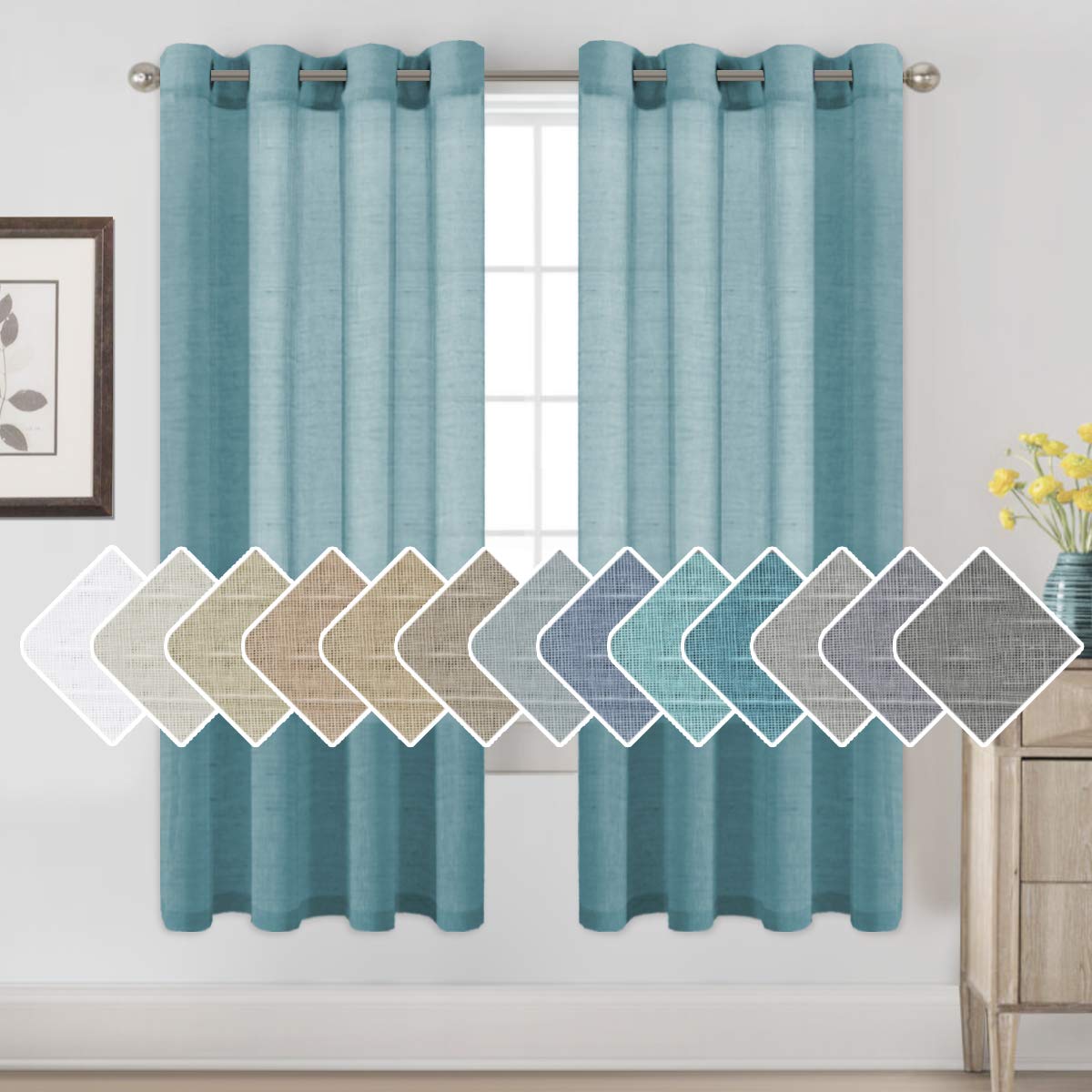 H.VERSAILTEX Natural Linen Sheer Curtains 84" 2 Panels Grommet