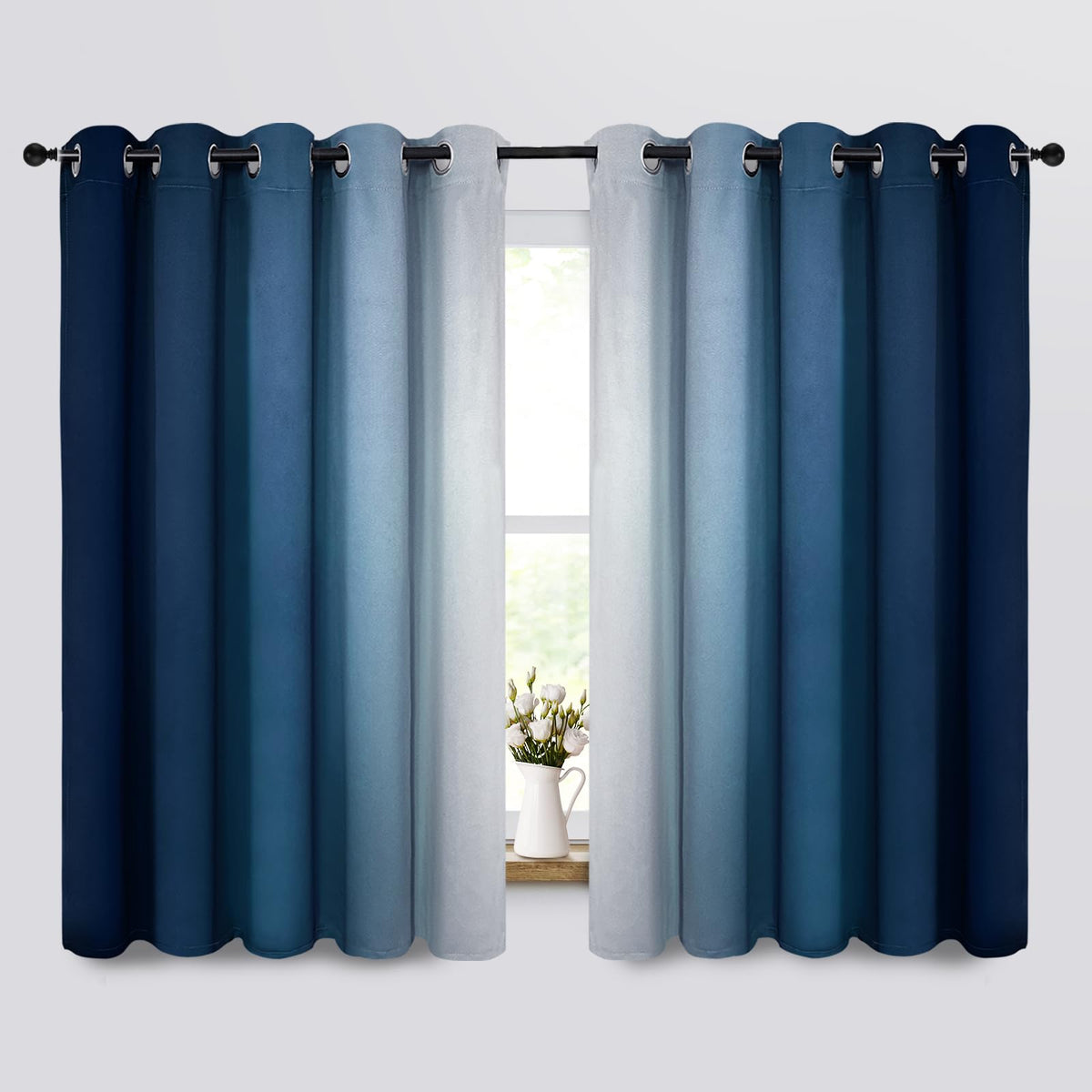Yakamok Ombre Curtains Blue and Greyish White for Living Room,52Wx84L