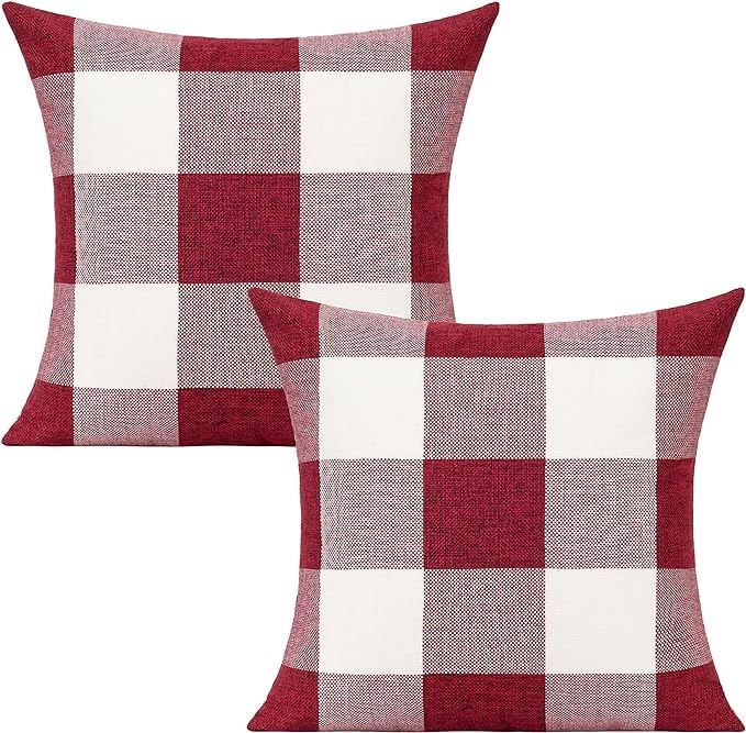 VAKADO Outdoor Plaid Throw Pillow Covers 18x18 Set of 2, Black & White