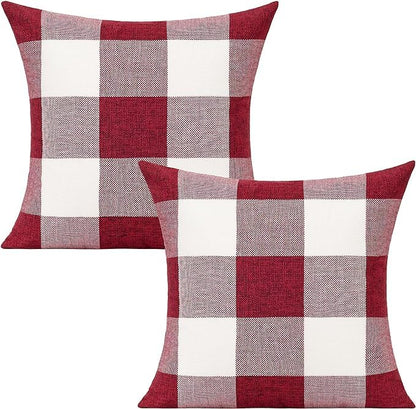 VAKADO Outdoor Plaid Throw Pillow Covers 18x18 Set of 2, Black & White