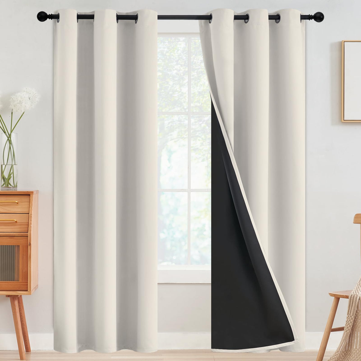 SimpleHome Cream 100% Blackout Curtains Room Darkening Living Room 84 Inch