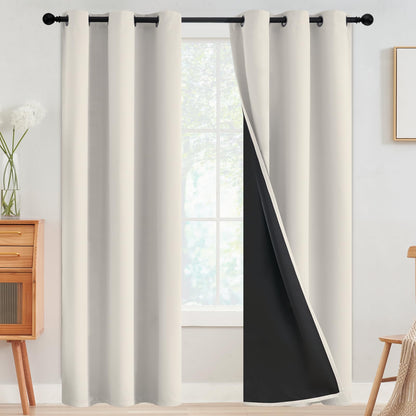 SimpleHome Cream 100% Blackout Curtains Room Darkening Living Room 84 Inch