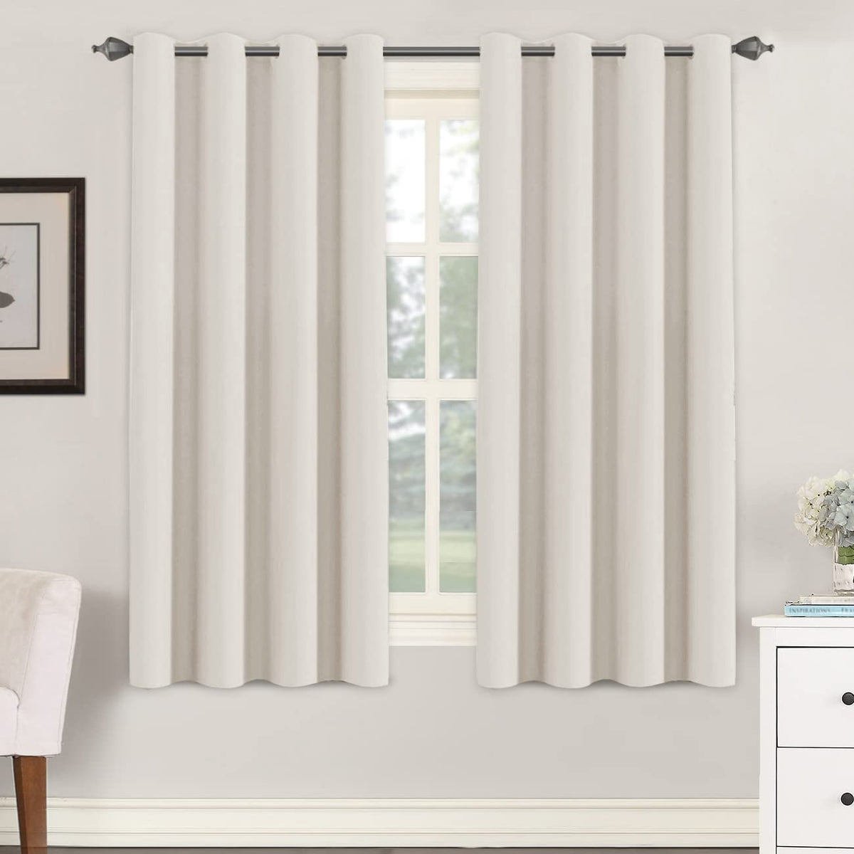 H.VERSAILTEX Blackout Curtains for Bedroom Thermal Insulated Room Darkening Living Room Curtains 63 Inch Long Grommet Privacy Protection Window Curtain Panels/Drapes for Nursery,2 Panels,Ivory/Cream