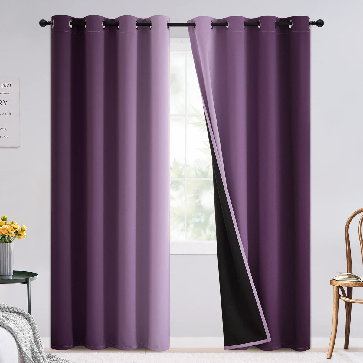 SimpleHome Ombre Black to Grey White Curtains for Living Room 52Wx84L