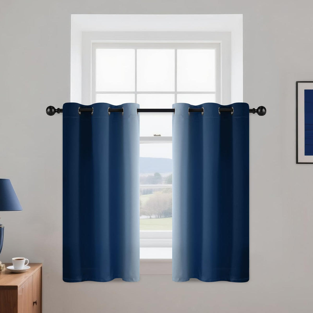 Yakamok Ombre Curtains Blue and Greyish White for Living Room,52Wx84L