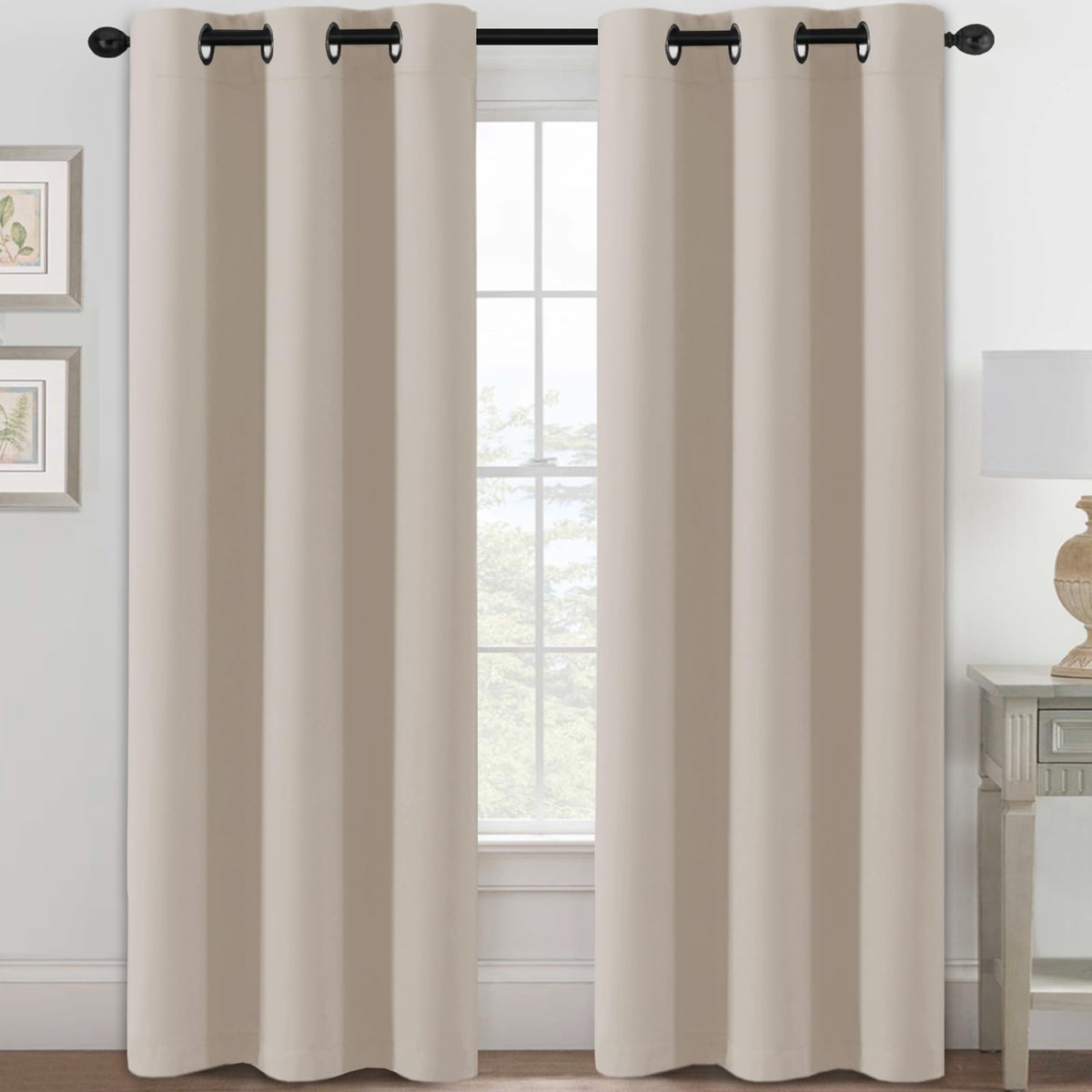 H.VERSAILTEX Blackout Curtains for Bedroom Thermal Insulated Room Darkening Living Room Curtains 63 Inch Long Grommet Privacy Protection Window Curtain Panels/Drapes for Nursery,2 Panels,Ivory/Cream
