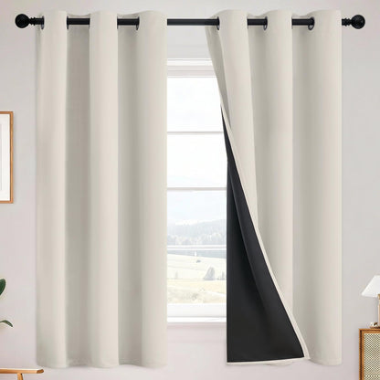 SimpleHome Cream 100% Blackout Curtains Room Darkening Living Room 84 Inch