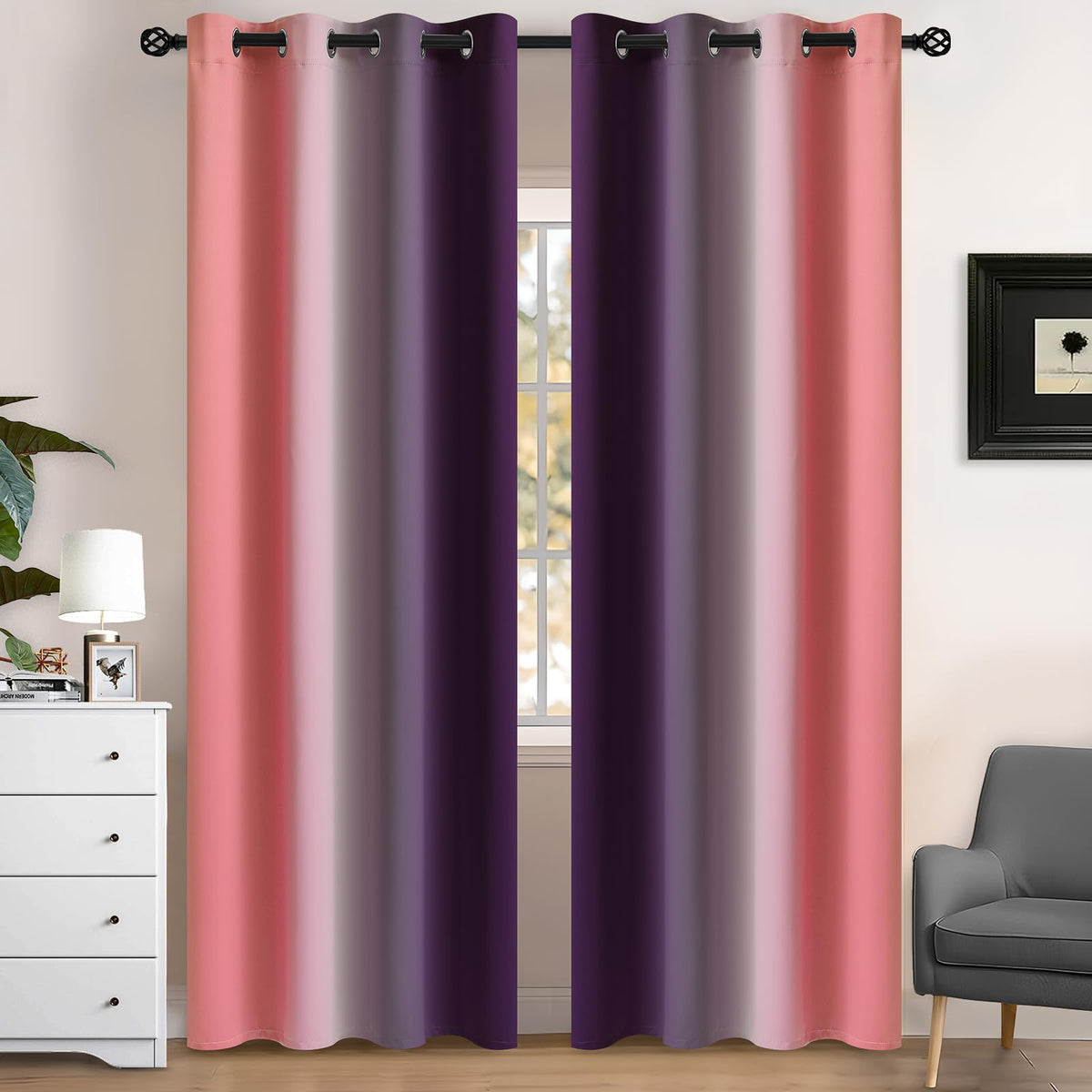 Yakamok Ombre Curtains Blue and Greyish White for Living Room,52Wx84L