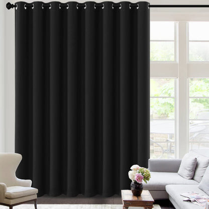 H.VERSAILTEX 100% Blackout Curtains for Bedroom Black Out Curtains 96 inch Thermal Insulated Long Blackout Curtains for Living Room, Energy Saving Curtains for Patio Door Grommet (1 Panel, Jet Black)