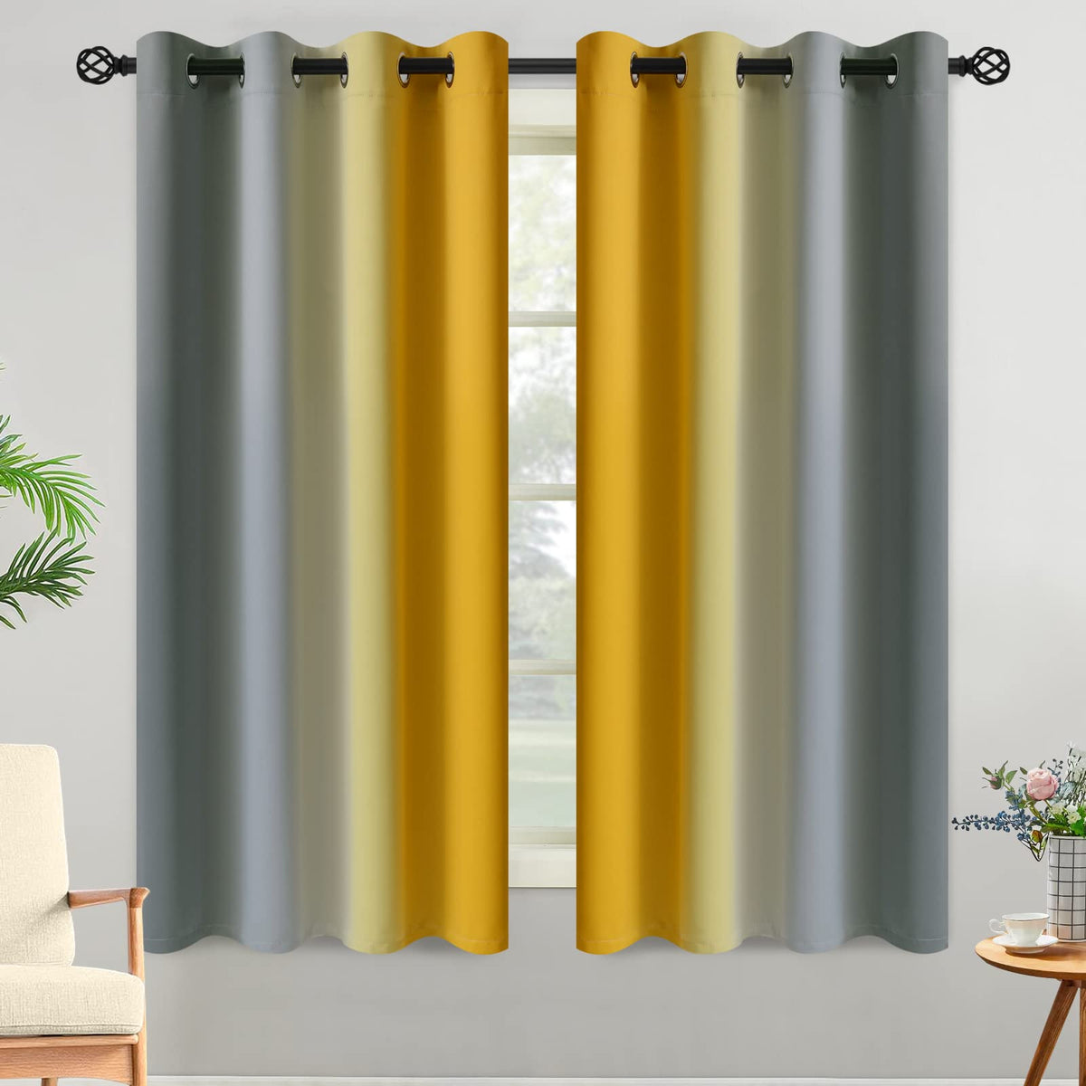 Yakamok Ombre Curtains Blue and Greyish White for Living Room,52Wx84L