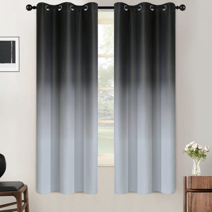 SimpleHome Ombre Black to Grey White Curtains for Living Room 52Wx84L