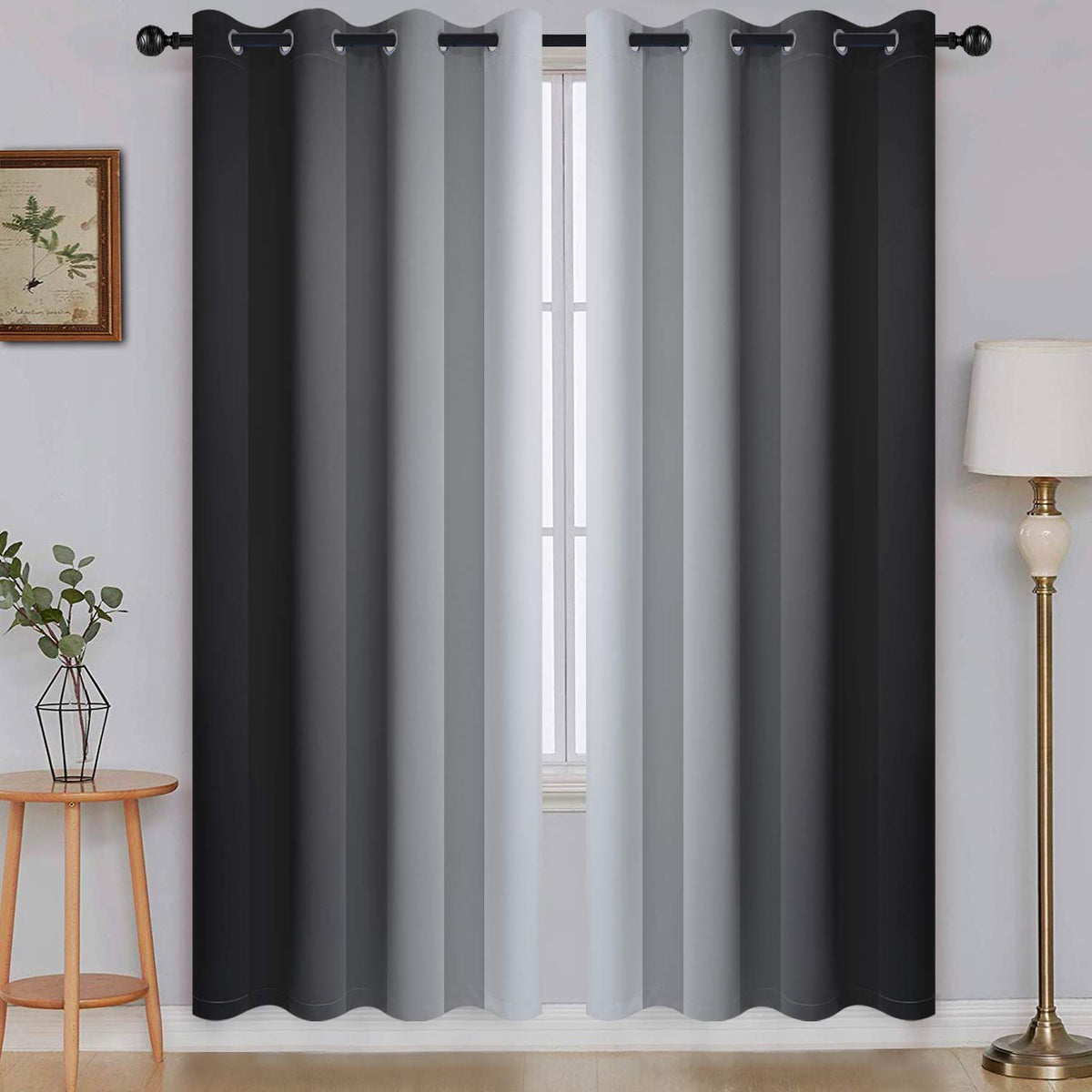 SimpleHome Ombre Black to Grey White Curtains for Living Room 52Wx84L