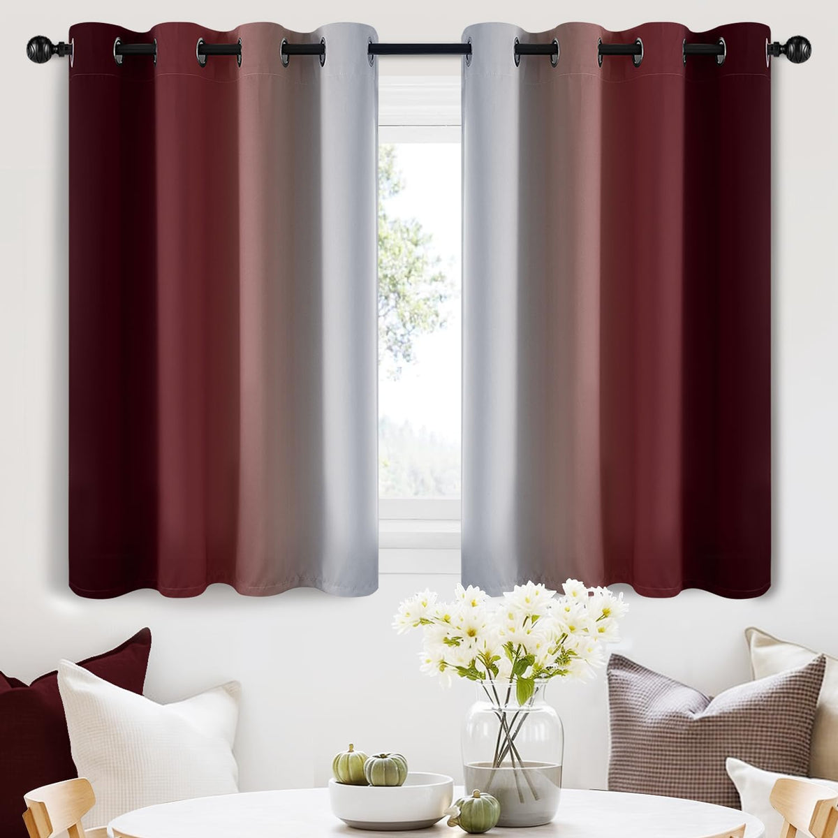 SimpleHome Ombre Black to Grey White Curtains for Living Room 52Wx84L