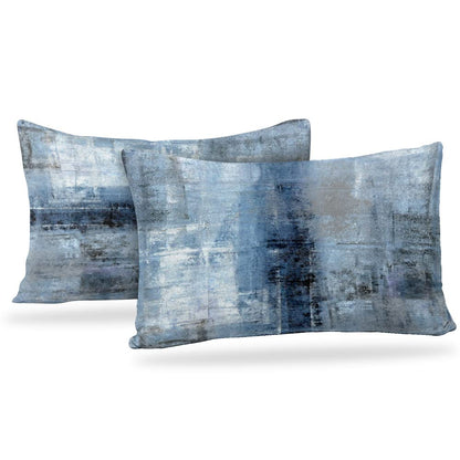 Blue and Grey Abstract Art Artwork Pillow Cover, Gallery Modern Decorative Throw Pillows Cushion Cover for Bedroom Sofa Living Room 18 x 18 Inch Set of 2