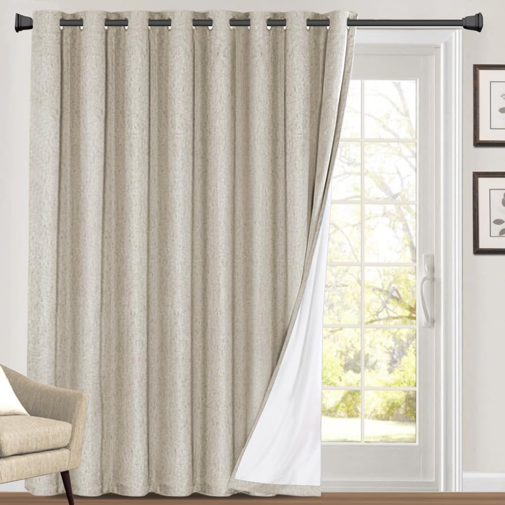 PrinceDeco Natural Linen Curtains 100% Blackout Linen Curtains for Bedroom Full Blackout Curtains 84 Inches Long Living Room Thermal Insulated Light Blocking Curtain Drapes White Backing, 2 Panels