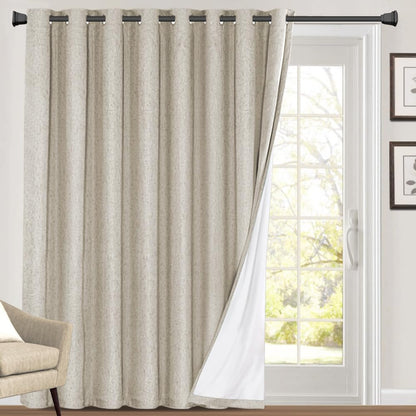 PrinceDeco Natural Linen Curtains 100% Blackout Linen Curtains for Bedroom Full Blackout Curtains 84 Inches Long Living Room Thermal Insulated Light Blocking Curtain Drapes White Backing, 2 Panels