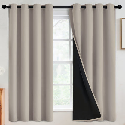 SimpleHome Cream 100% Blackout Curtains Room Darkening Living Room 84 Inch