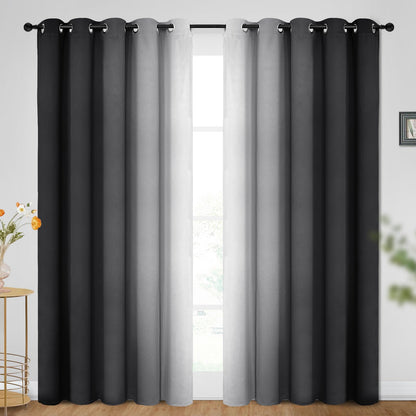 SimpleHome Ombre Black to Grey White Curtains for Living Room 52Wx84L