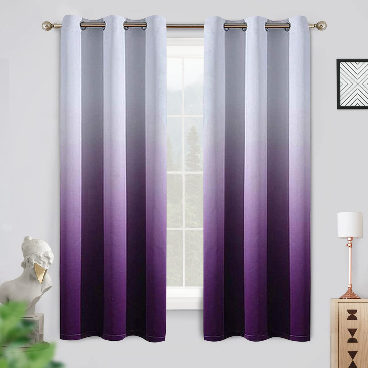 COSVIYA Grommet Room Darkening Ombre Purple Curtains W52xL63 inch