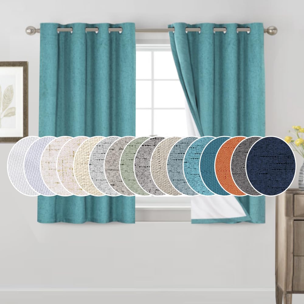 PrinceDeco Natural Linen Curtains 100% Blackout Linen Curtains for Bedroom Full Blackout Curtains 84 Inches Long Living Room Thermal Insulated Light Blocking Curtain Drapes White Backing, 2 Panels