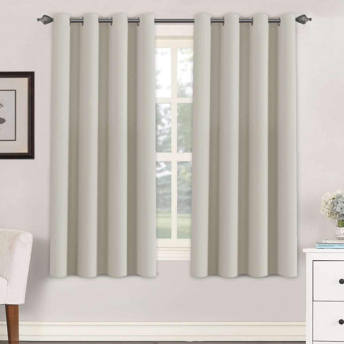H.VERSAILTEX Blackout Curtains for Bedroom Thermal Insulated Room Darkening Living Room Curtains 63 Inch Long Grommet Privacy Protection Window Curtain Panels/Drapes for Nursery,2 Panels,Ivory/Cream